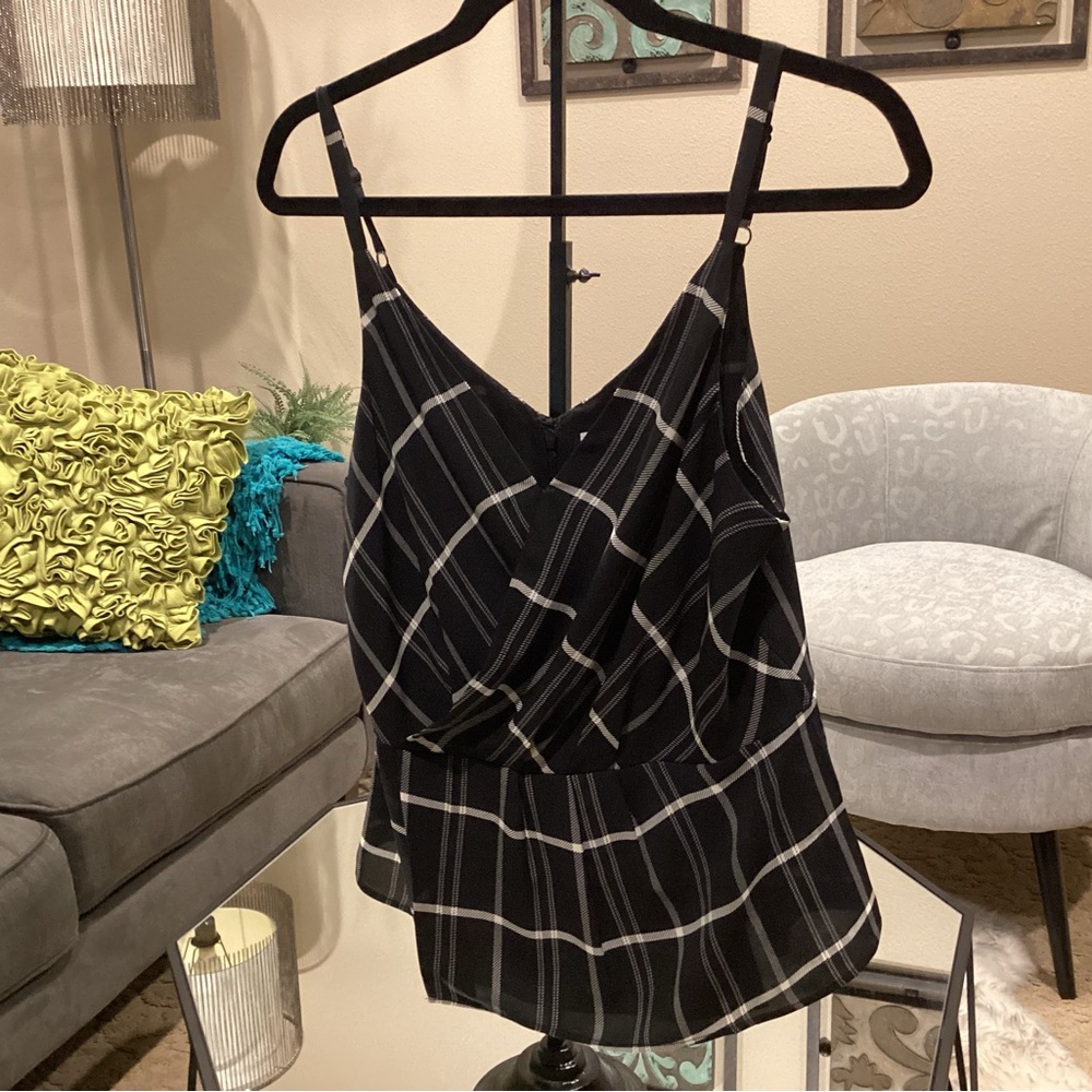 CAbi Black and White Check Crossover Cami